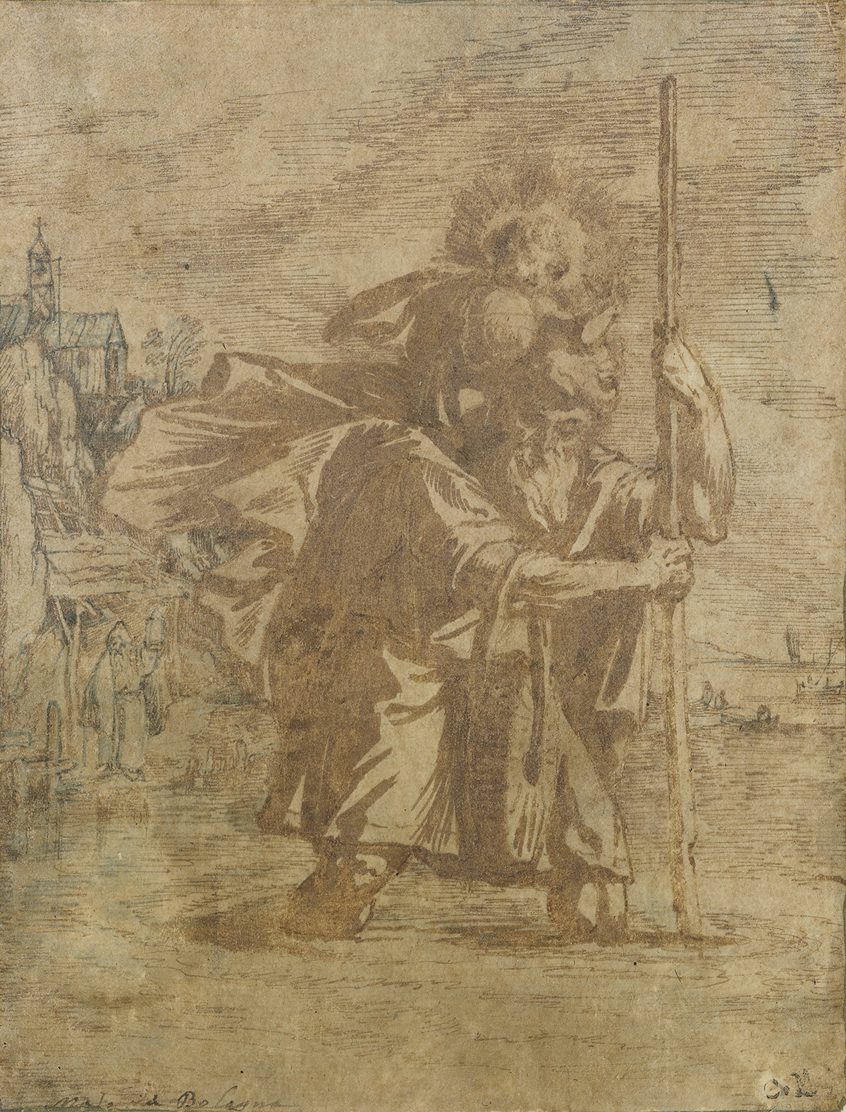 BOLOGNESE SCHOOL, 17TH CENTURY Saint Christopher Carrying the Christ Child.